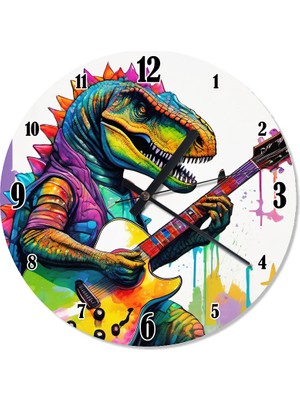Karizma Tablo Pastel Renklerle Gitarist T-Rex Şekilli Duvar Saati