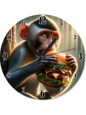 Tablomega Maymun ve Hamburger Dekoratif Duvar Saati