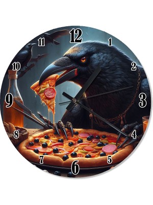 Karizma Tablo Karga ve Pizza Sevgisi Tasarım Duvar Saati