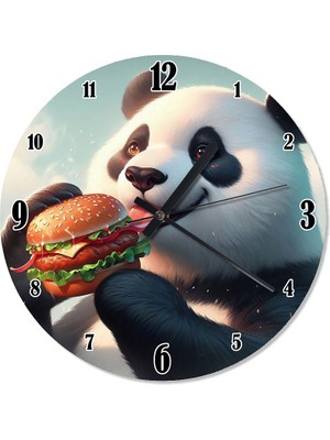 Tablomega Panda ve Hamburger Desenli Duvar Saati
