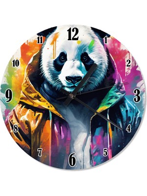 Tablomega Yağmurluk Giyen Panda Analog Duvar Saati