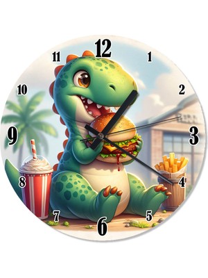 Tablomega Sevimli Yavru Dinazor ve Hamburger Dekoratif Duvar Saati