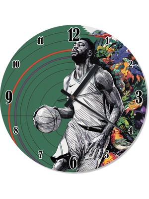 Karizma Tablo Siyah Beyaz Basketbolcu ve Çiçekler Dekoratif Duvar Saati