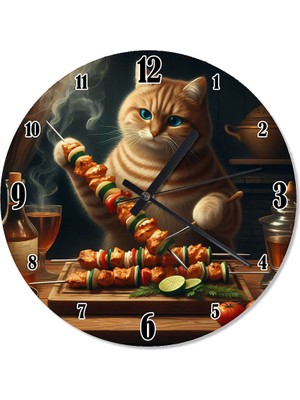 Karizma Tablo Şiş Kebap ve Kedi Dekoratif Duvar Saati