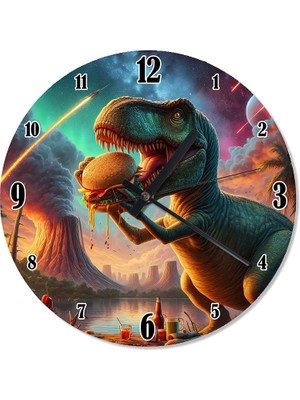 Ekart Hamburger Yiyen T-Rex Analog Duvar Saati