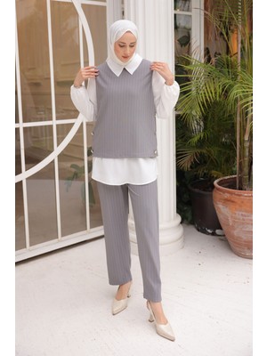 Gri Çizgili Üçlü Takım