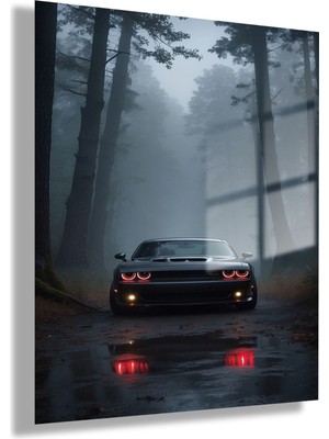 Gaagart Temperli Cam Tablo Dodge Demon Araba ve Orman Manzarası