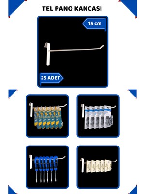Manken İstanbul 15 cm - 25 Adet Beyaz Tel Pano Kancası Raf Askısı