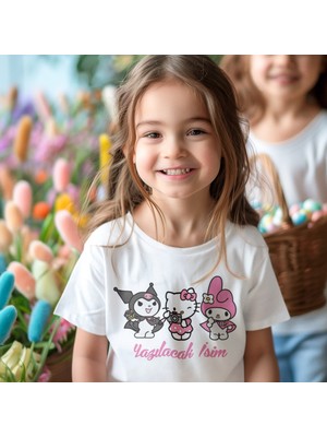 Morinna Kişiye Isme Özel Hello Kitty Kuromi My Melody Baskılı Çocuk T-Shirt Mr-03