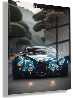 Gaagart Temperli Cam Tablo Açık Mavi Renk Bugatti Fotoğrafı