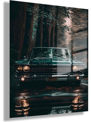 Gaagart Temperli Cam Tablo Parlak Yeşil Klasik Araba Fotoğrafı