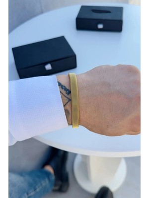 Herşey Nota Hasır Örme Gold Paslanmaz Çelik Bileklik Unisex