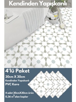 Trendpoint Kendinden Yapışkanlı Pvc Sticker 4ADET 30CM×30CM Mutfak Banyo Duvar Zemin Kaplama