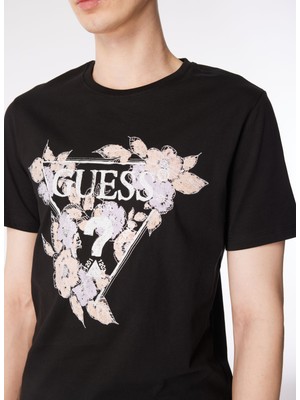 Guess Bisiklet Yaka Baskılı Siyah Erkek T-Shirt M4GI11I3Z14JBLK_SS Cn Flowers Trıan