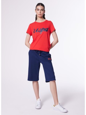 U.S. Polo Assn. Lastikli Bel Standart Lacivert Kadın Şort BAMEN-IY24