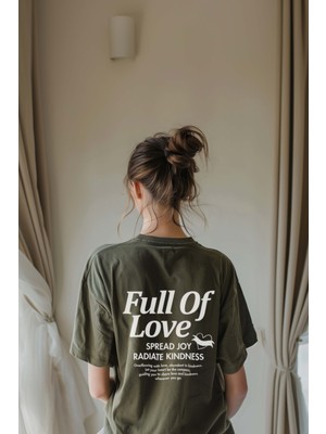 Coredra Full Of Love Oversize T-Shirt Kadın - Haki