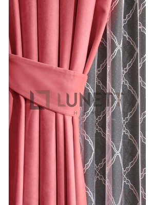 Lunett Home Kullanıma Hazır Pembe Orta Pileli 1x2.5 Dikim Fon Perde Tek Kanat 9212