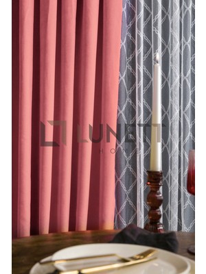 Lunett Home Kullanıma Hazır Pembe Orta Pileli 1x2.5 Dikim Fon Perde Tek Kanat 9212