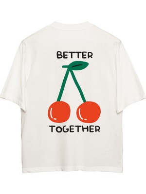 Coredra Better Together Oversize T-Shirt - Kadın - Ekru