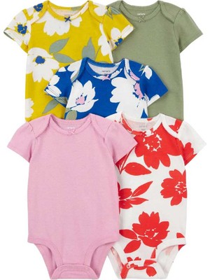 Carter's Layette Kız Bebek 5'li Kısa Kollu Body Renkli Çiçekler