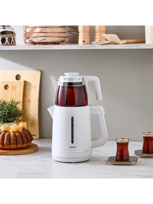 Karaca Tea Grande XL Çay Makinesi Beyaz 1,2 lt Cam Demlik ve 2,3 lt Su Kapasitesi ile Enerji Tasarruflu