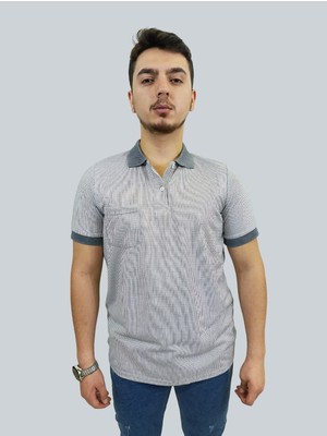 Daniel Milano Erkek Striped Polo Yaka Gri Tişört