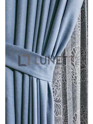 Lunett Home Kullanıma Hazır Bebe Mavisi Rengi Sık Pile 1x3 Dikim Fon Perde Tek Kanat 9246