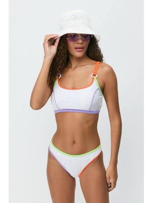 C&city Renkli Biyeli Bikini Takım 3279 Beyaz