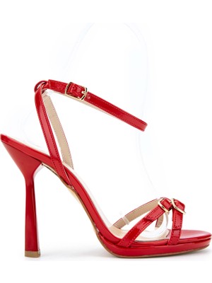 Tamer Tanca Kadın Vegan Kırmızı Rugan Topuklu Sandalet 828 8380 Bn Sndlt Y24 Kırmızı Rgn