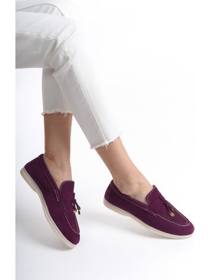 Mubiano Collection Mubiano Hakiki Deri Collection Kadın Süet Loafer & Babet Mürdüm -MCKRY1410-MRD