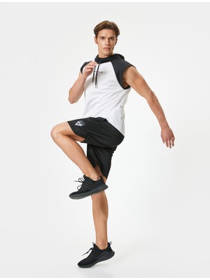 Koton Spor Şort Basic Baskı Detaylı Beli Bağcıklı Cepli Kısa