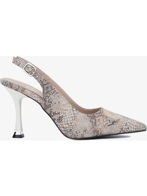 Valmenti Camila Kadın Bej Yılan Deri Topuklu Ayakkabı 923 1122 Bn Sndlt Y24