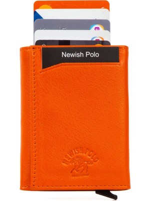 Newishpolo Newish Polo Deri Mekanizmalı Kartlık Cüzdan Turuncu