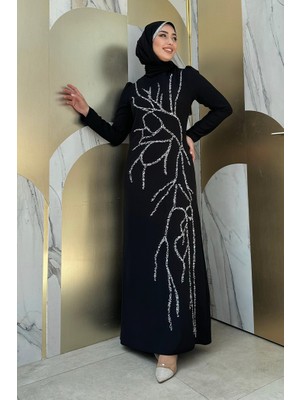 Bym Fashion Taş İşleme Desenli Elbise 3889 Siyah