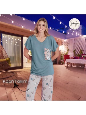 eQru Kadın Kısa Kollu Pijama Takımı - Kapri