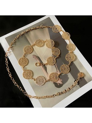 Huizongxu Retro Hollow Out Gesneden Vrouwen Ketting Riem Ronde Metal Verstelbare Dunne Taille Keten Riemen Jurk Broek Decoratieve Broeksbanden Bandjes (Yurt Dışından)