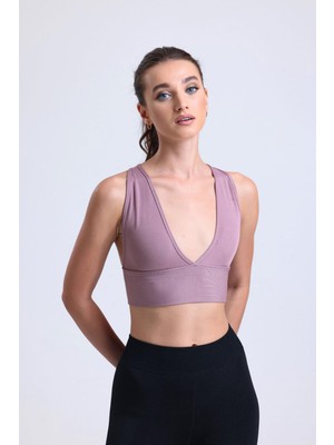 Kompedan Çapraz Sırt Detay Fitilli Spor Büstiyer  | Gül Kurusu