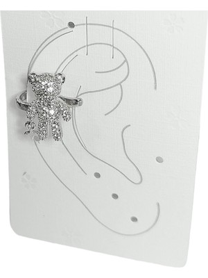 Cesicey Earcuff Çelik Zirkon Taşlı Teddy Model Gümüş Renk Kıkırdak Küpe