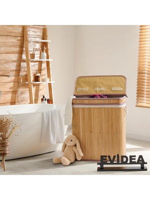 Deco & Style Deco&style Bambu Üç Hazneli Katlanır Çamaşır Sepeti