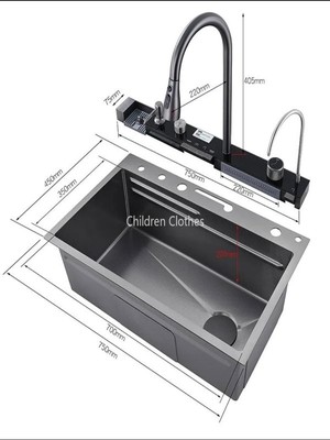 Almaya Tools Dijital Ekranlı  Şelale Evyesi, 304 Paslanmaz 75*45 Evye, Bardak Yıkamalı Dört Tuşlu