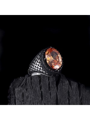 Takı925 925 Ayar Gümüş Zirkon Taşlı Örgü Motifli Erkek Yüzük