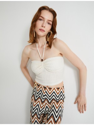 Koton Crop Üst Boyundan Bağlamalı Dokulu