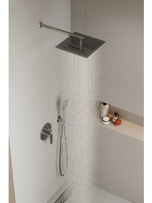 Aqua Bagno Mega Kare Tepe Duşu 30 x 30 Cm. Duvardan Duş Kolu 42,5 Cm. Paslanmaz Krom - 2 Parça Set