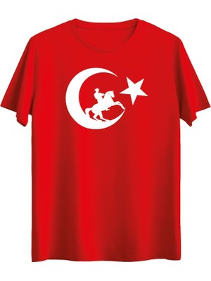 Çapıt 19 Mayıs 29 Ekim Ay-Yıldız Şahlanan At Baskılı Sıfır Yaka Kısa Kollu Tişört