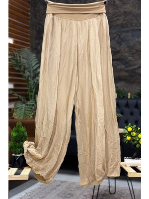 Sahnemoda Bel Penye Korsajlı Bol Paça Ipek Ithal Pantolon