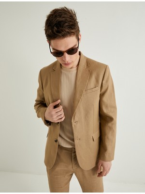Koton Keten Ceket Blazer Slim Fit Düğmeli Cep Detaylı