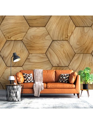 Duvar Kağıdı Baskı 3 Boyutlu Altıgen Ağaç Desenli Duvar Kağıdı Baskı