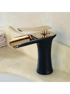 Boheme Fleko Şelale Siyah-Altın Lavabo Bataryası