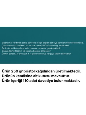 Yıldırım Tasarım Sünnet Davetiyesi | Kişiye Özel Tasarım | 110 Adet