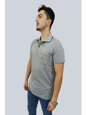 Daniel Milano Erkek Striped Polo Yaka Gri Siyah Noktalı Tişört